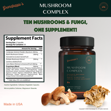 Load image into Gallery viewer, Grandpappi’s Mushroom Complex 60 Vegetable Capsules with Reishi, Shiitake, Lions Mane Extract and more

